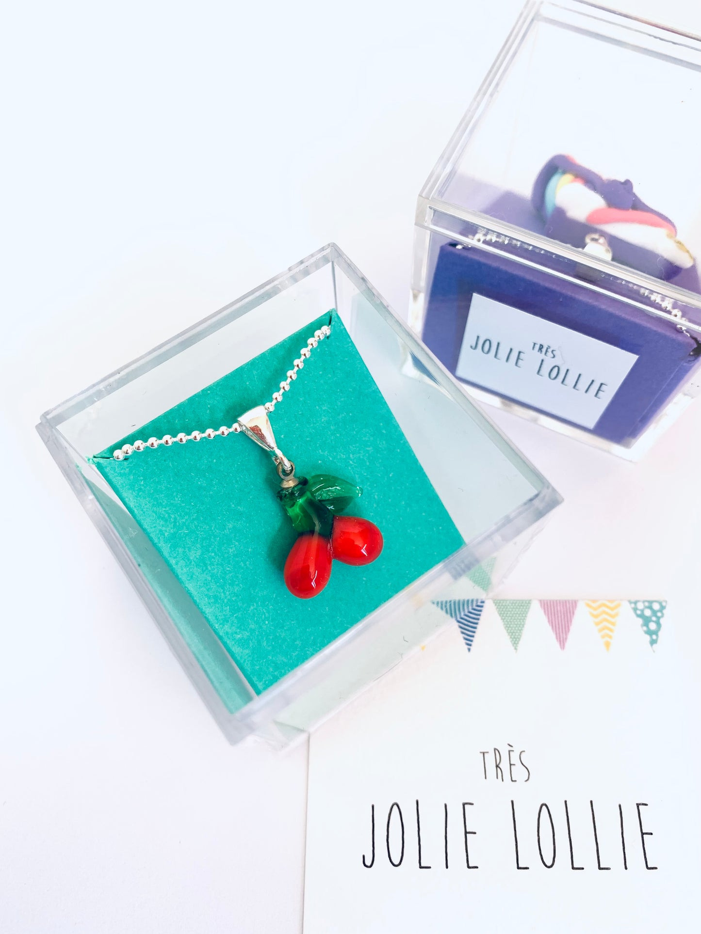 Glass Cherry Silver Necklace