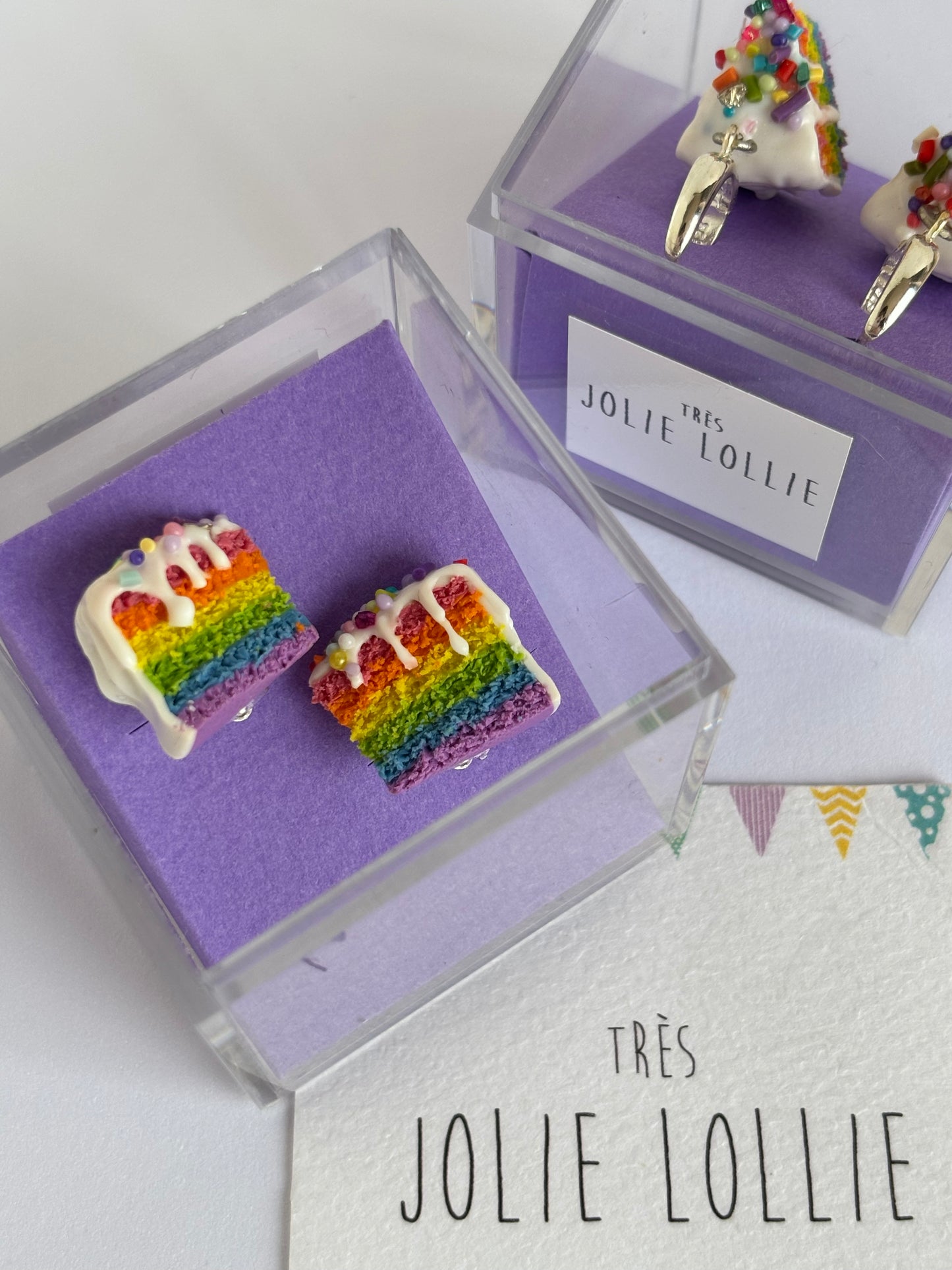 Rainbow Cake Clip Earrings