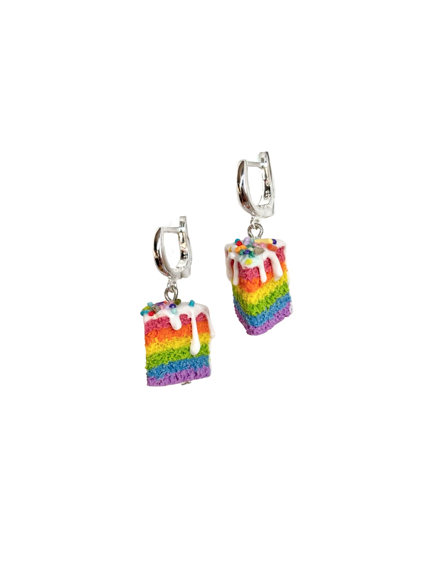 Rainbow Cake Slice Silver Earrings