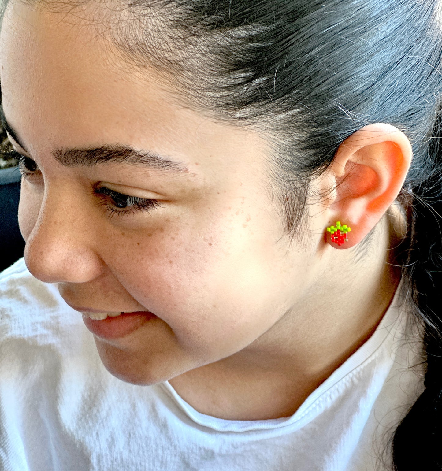 Miyuki Strawberry Silver Stud Earring