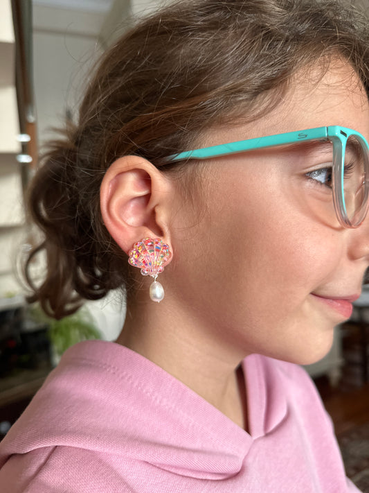 Glittery Seashell Clip Earrings