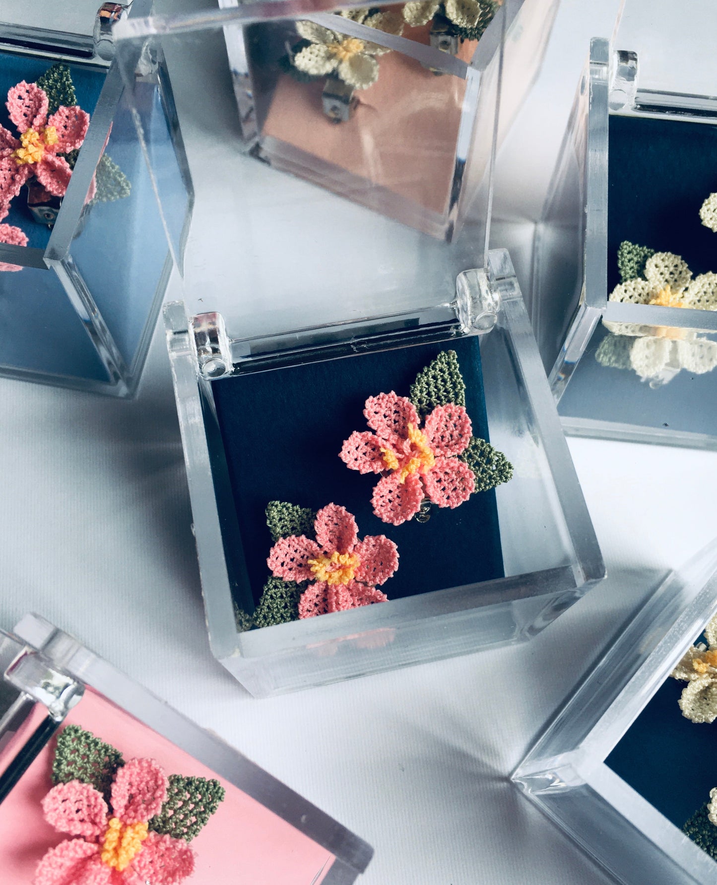 Needle Lace Flower Clip Earrings