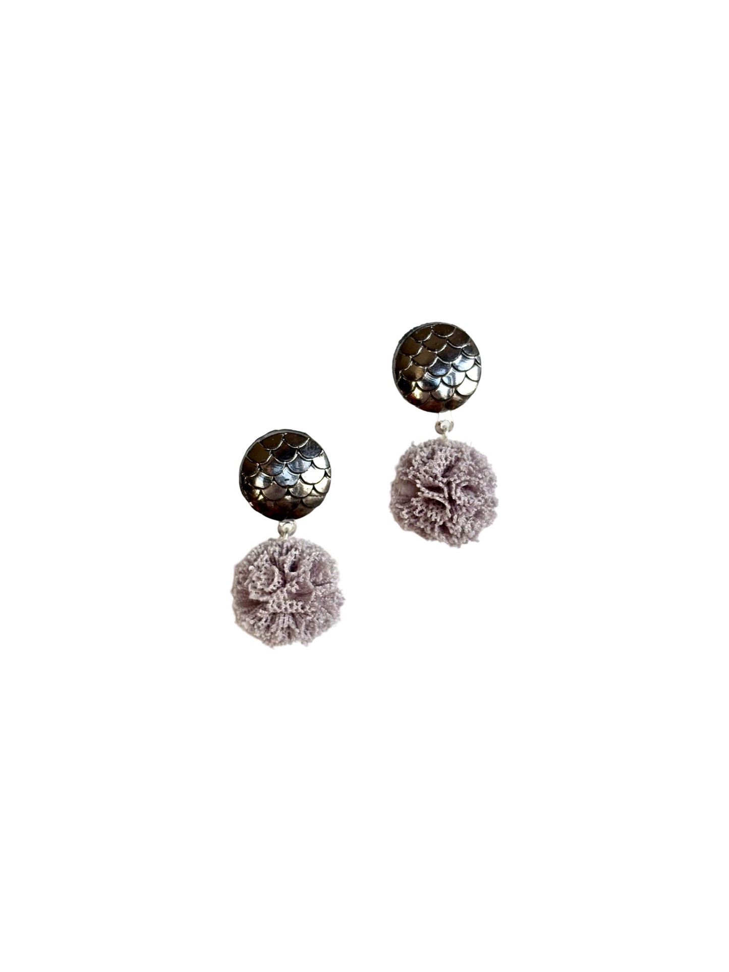 Pearl Pompom Clip Earrings - Magenta