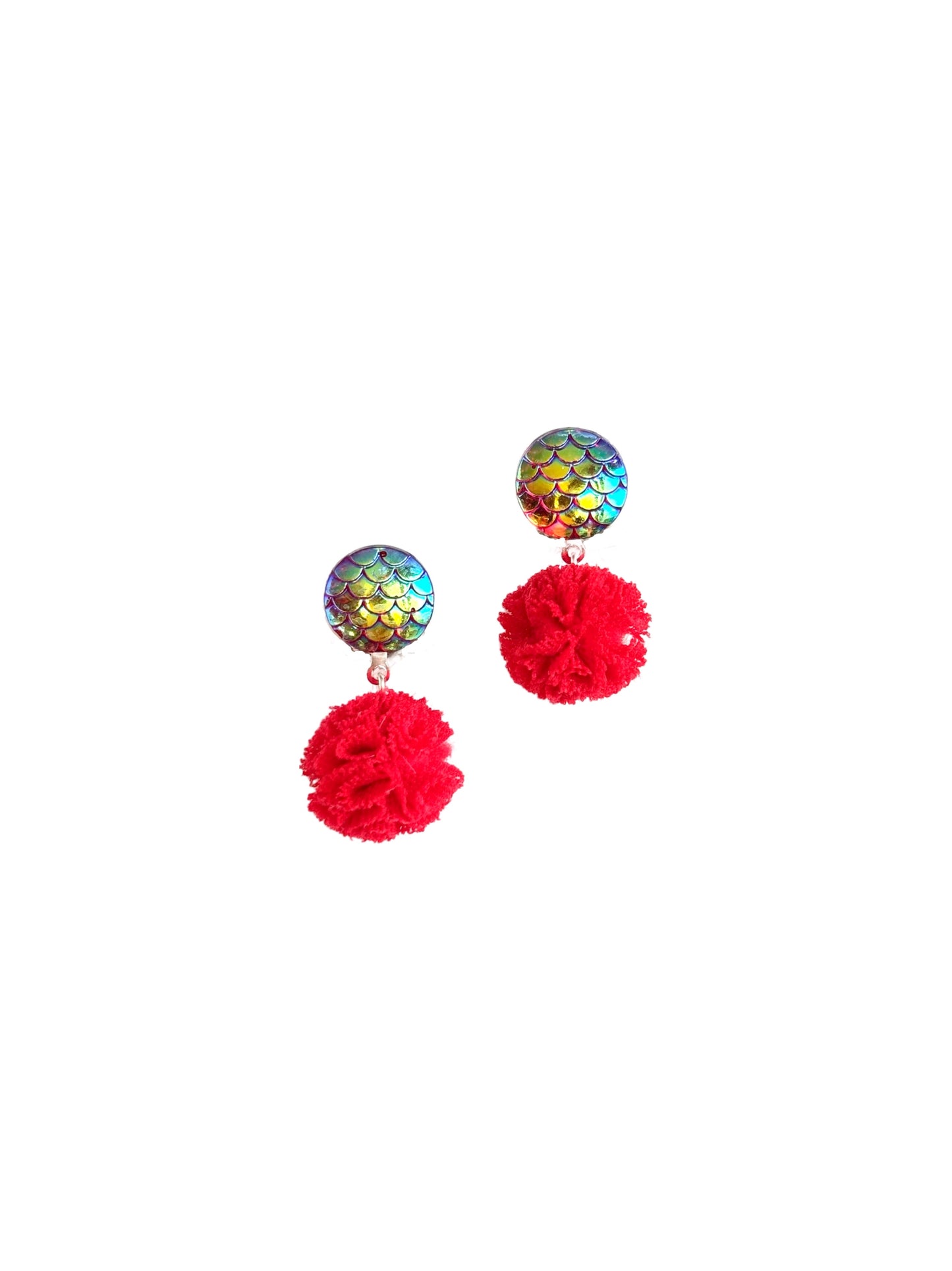 Pearl Pompom Clip Earrings - Magenta