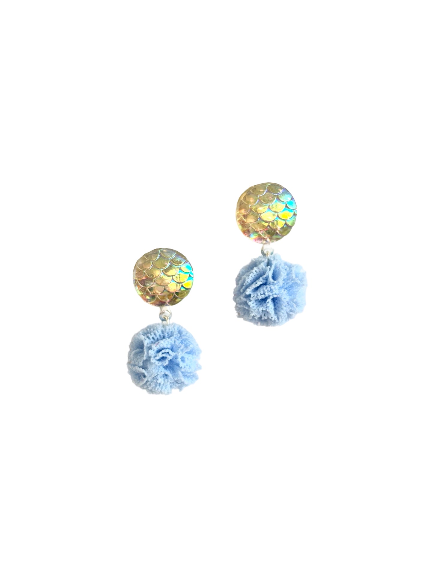 Pearl Pompom Clip Earrings - Magenta