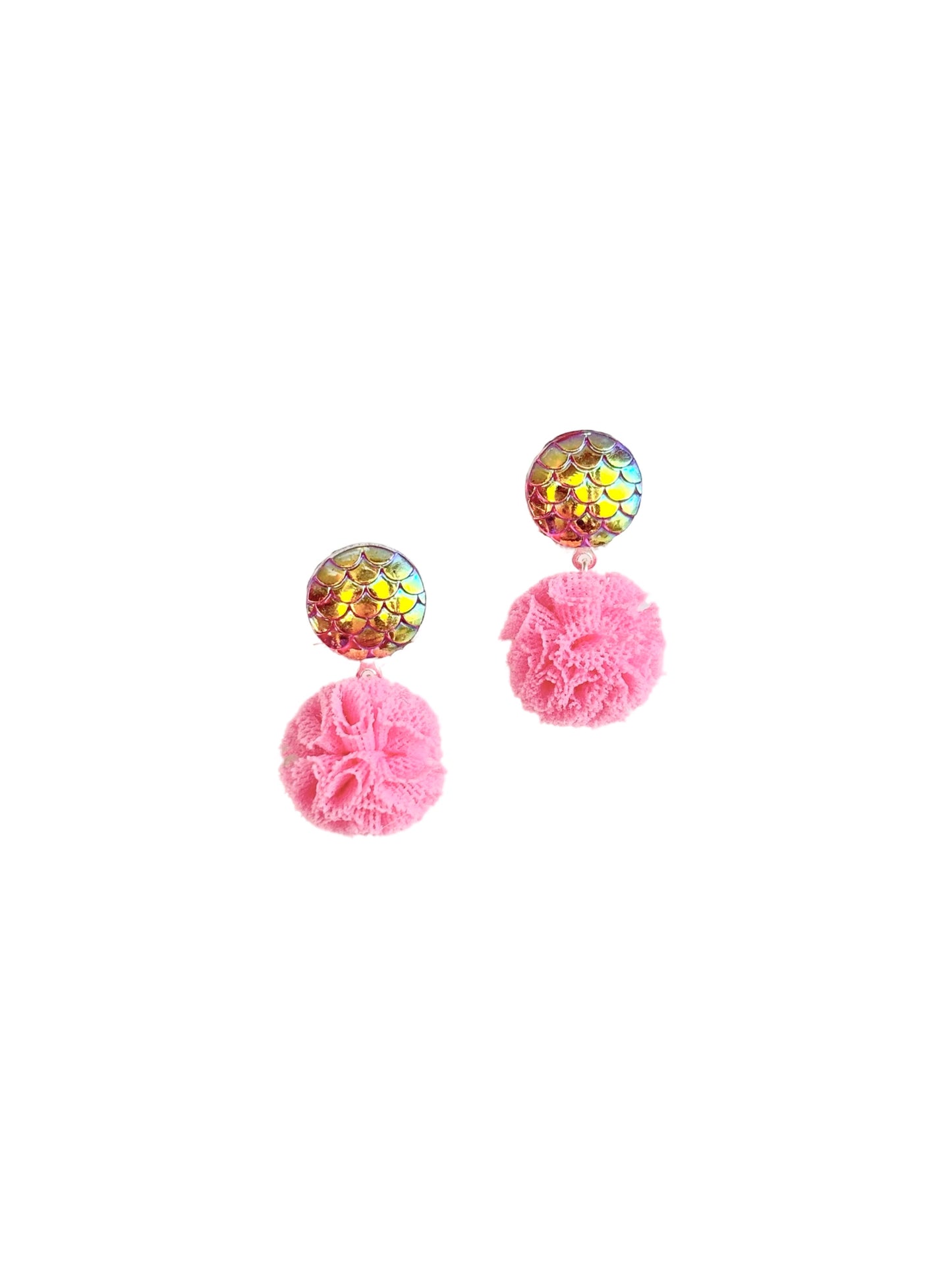 Pearl Pompom Clip Earrings - Magenta