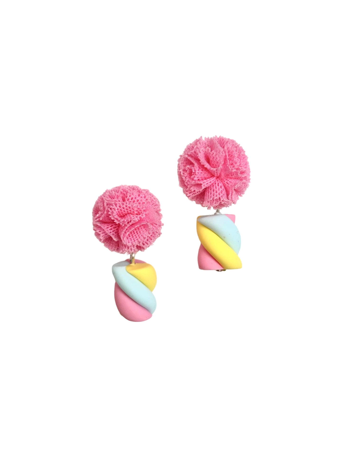 Marshmallow Sallantılı Ponpon Klips Küpe