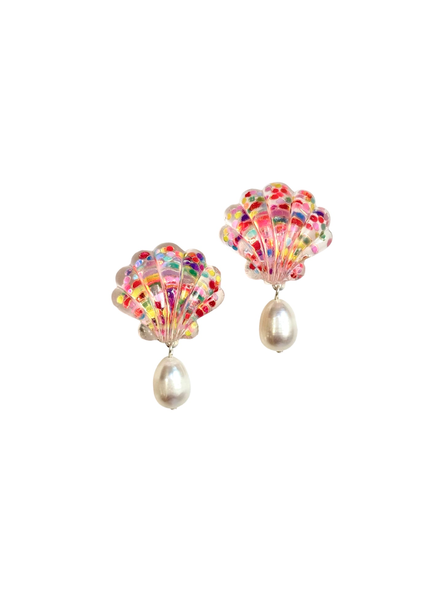 Glittery Seashell Clip Earrings