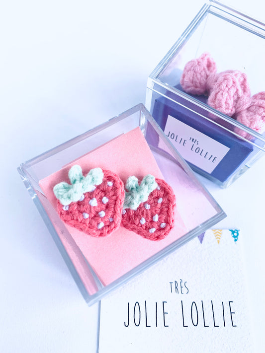 Crochet Strawberry Clip Earrings
