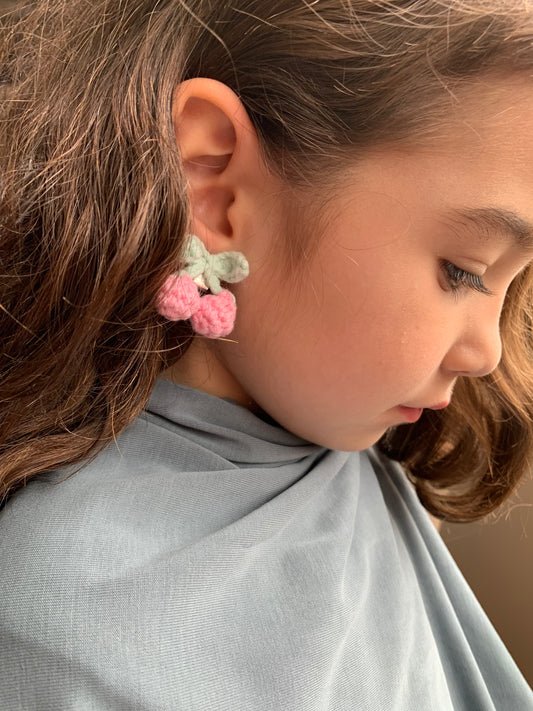 Crochet Cherry Clip Earrings