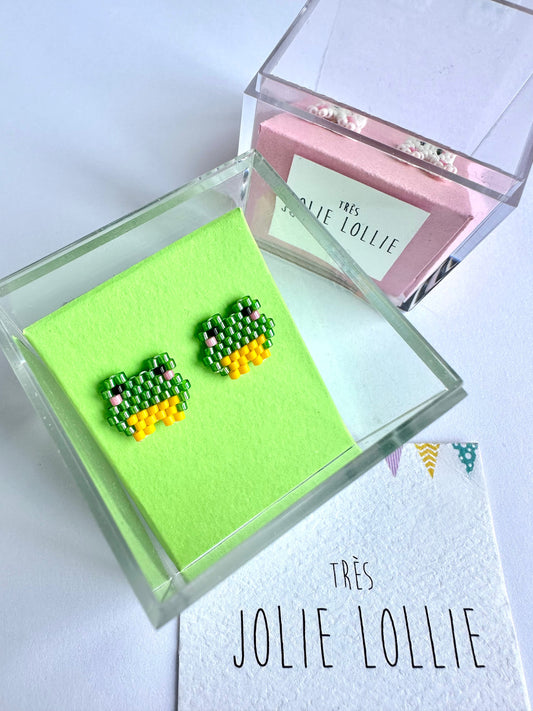 Miyuki Frog Silver Stud Earring