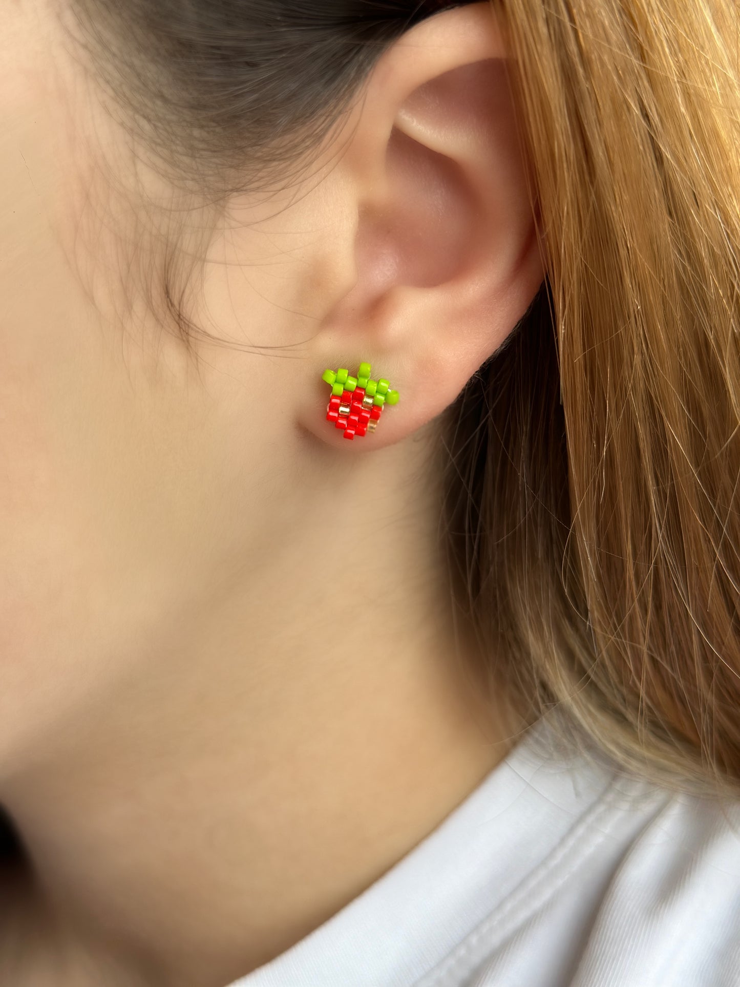 Miyuki Strawberry Silver Stud Earring