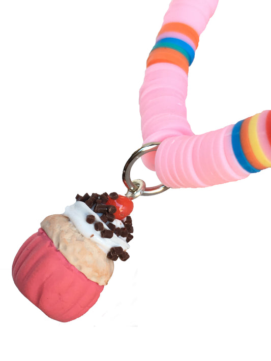 Polymer Beaded Bracelet - Pink Cupcake