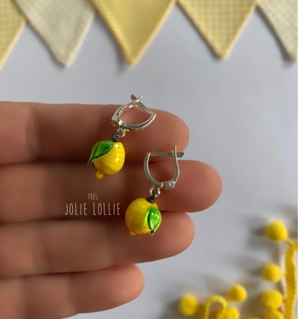 Glass Lemon Silver Earrings