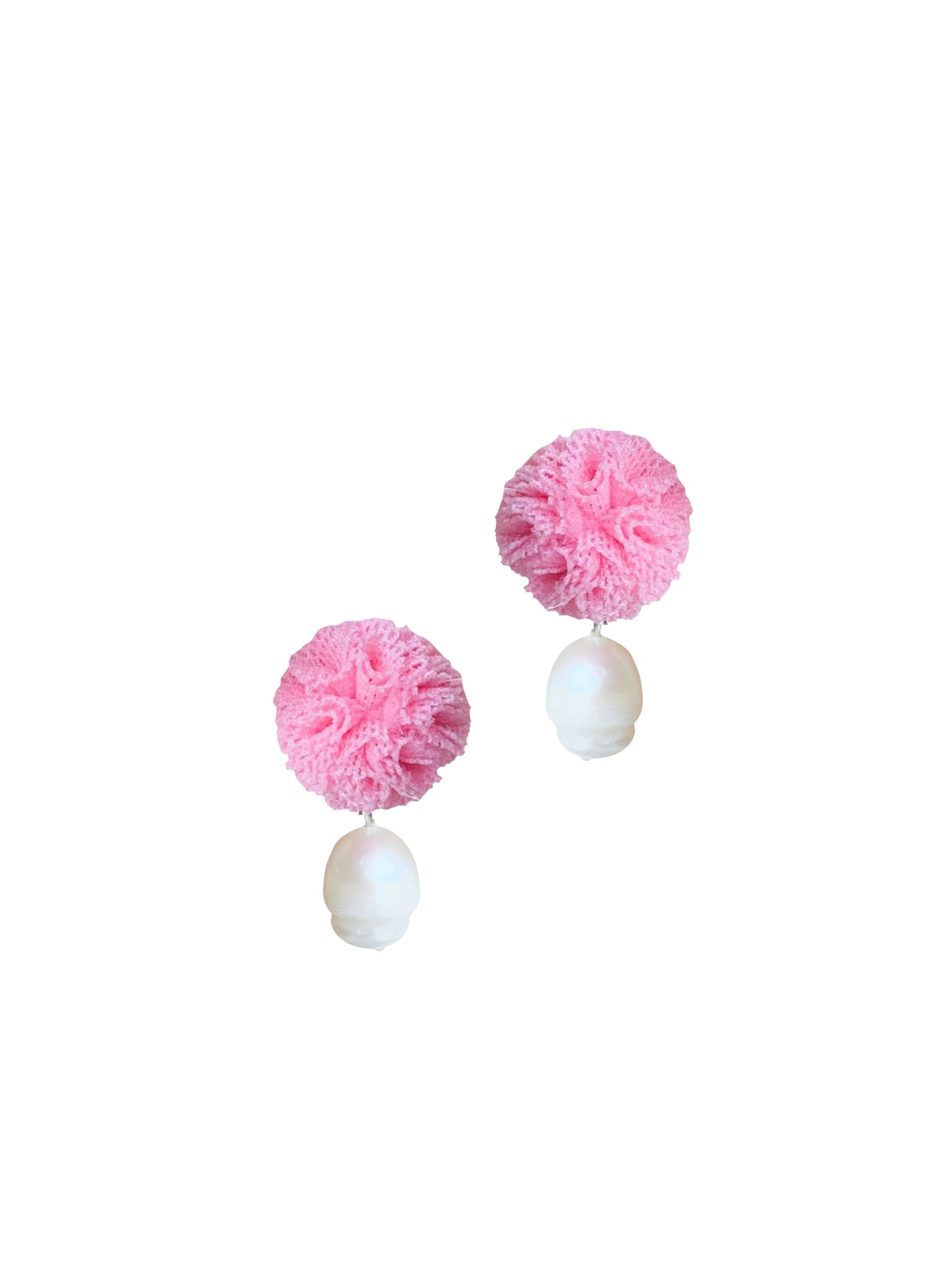 Pearl Pompom Clip Earrings - Pink