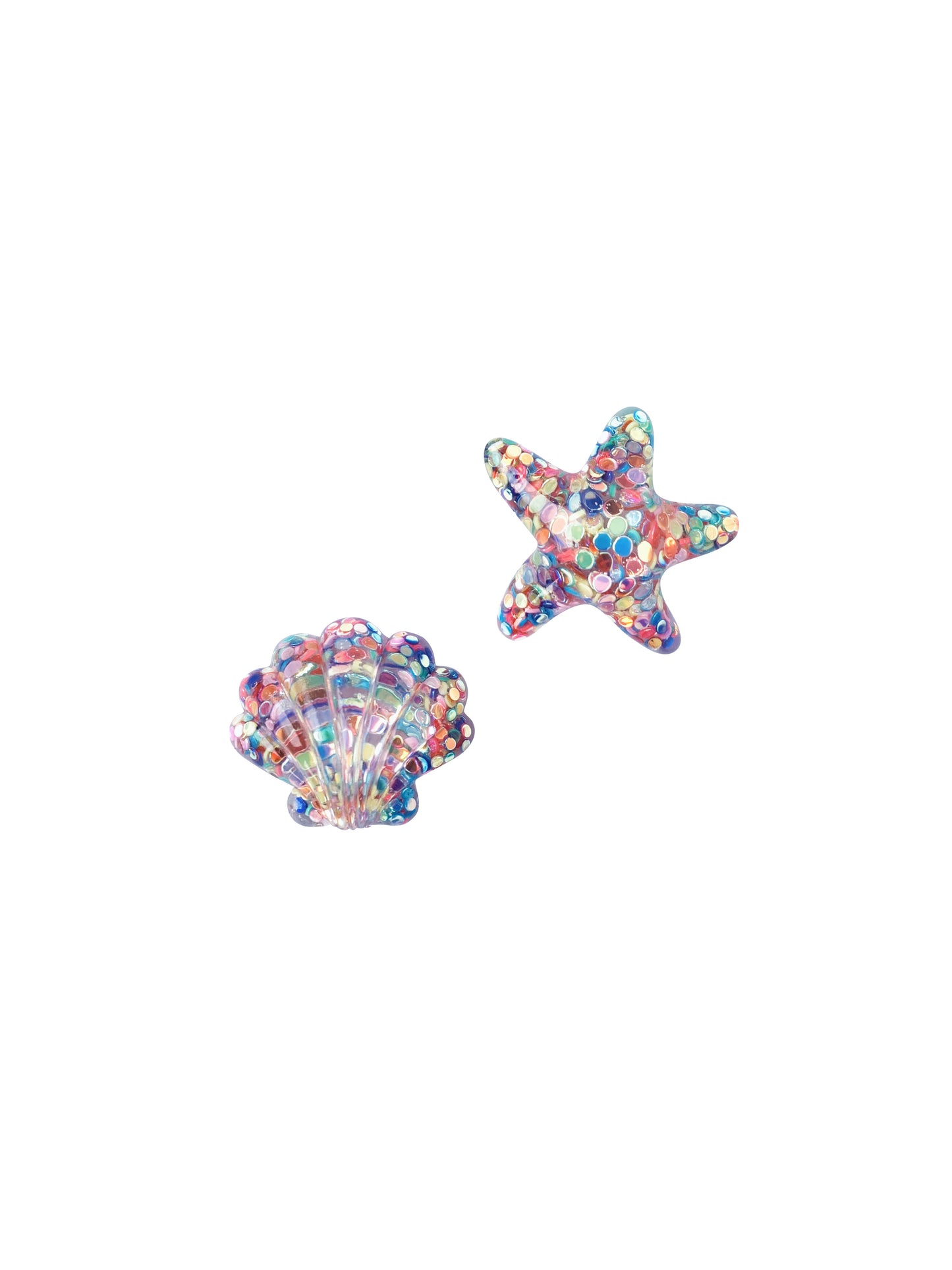 Glittery Seashell and Star Clip Earrings
