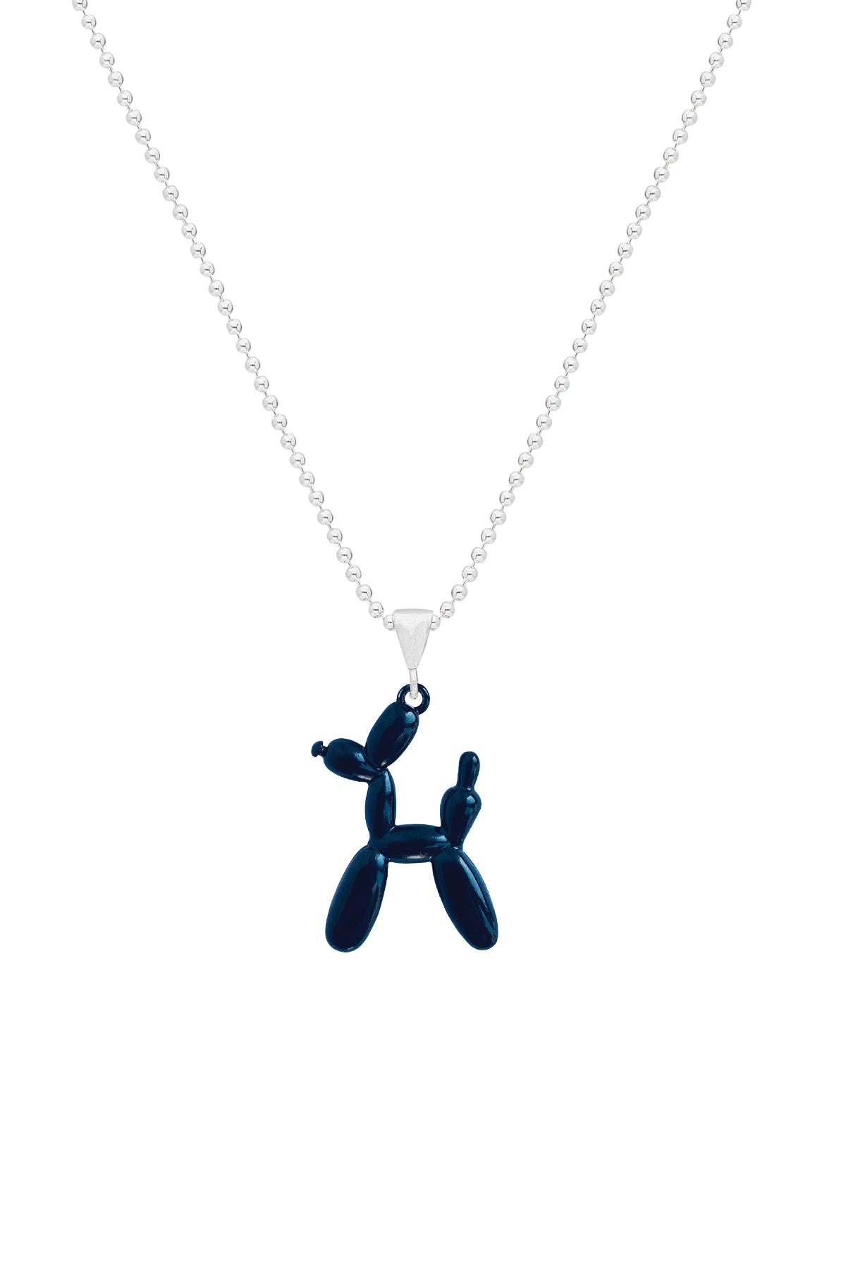 Balloon Dog Silver Necklace - Black