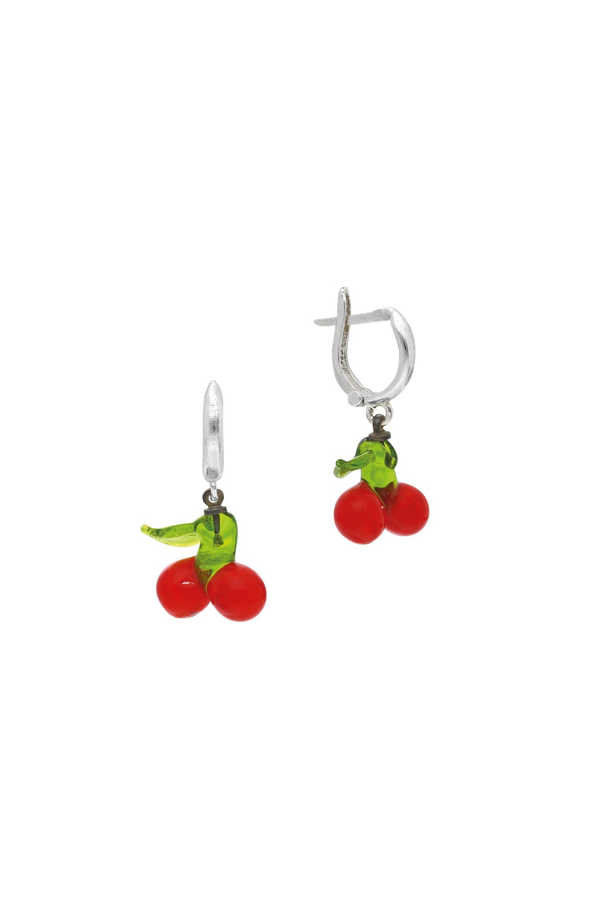 Glass Cherry Silver Earrings