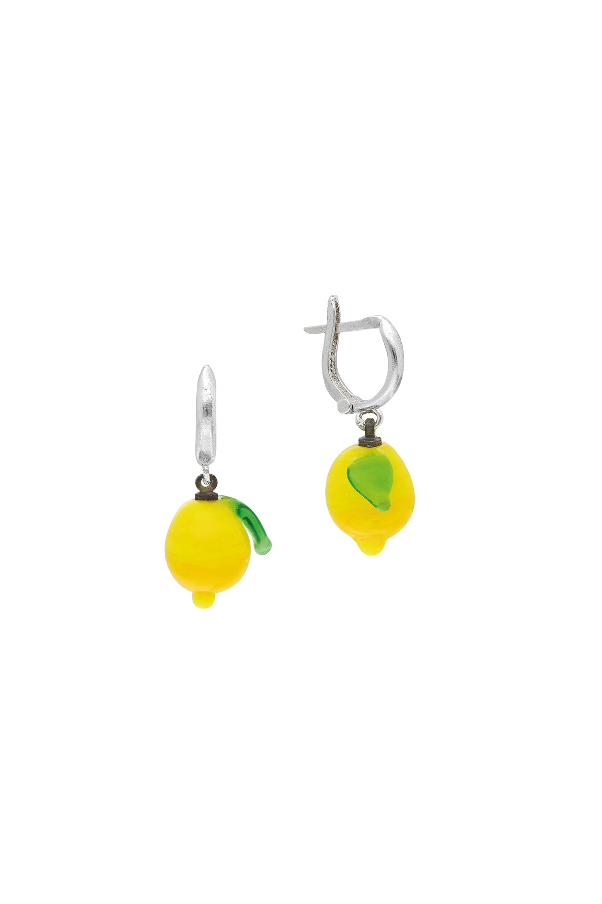 Glass Lemon Silver Earrings