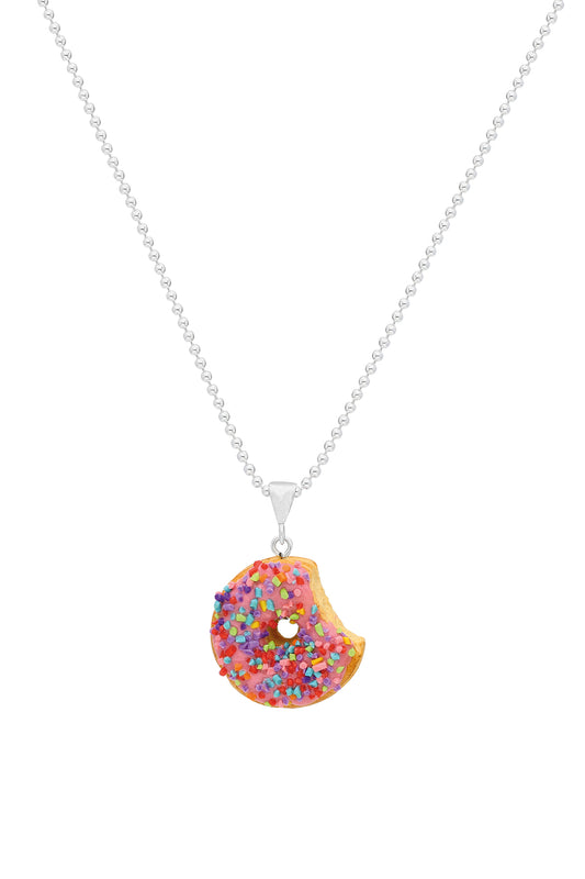 Donut Gümüş Kolye - Pembe Sprinkle