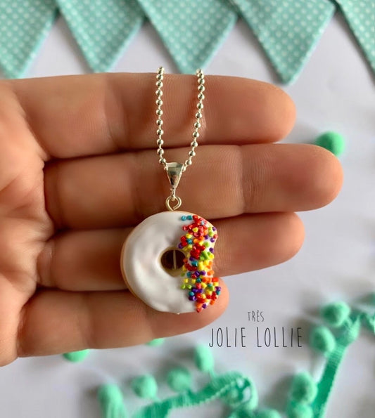 Donut Gümüş Kolye-Beyaz