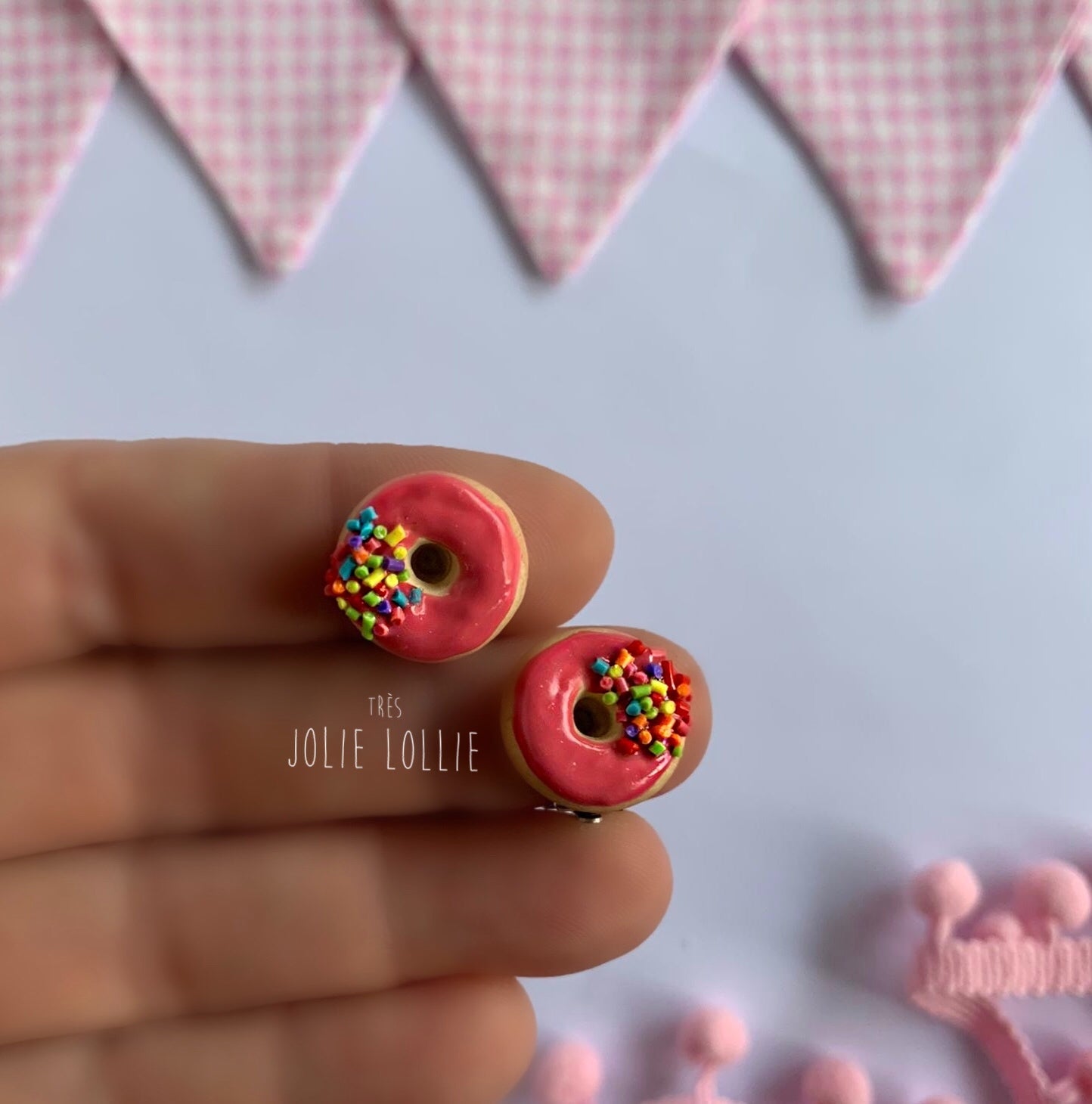 Donut Klips Küpe - Pembe