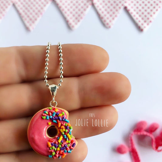 Donut Gümüş Kolye - Pembe