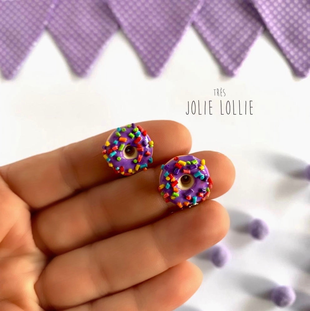 Donut Clip Earrings - Purple Sprinkle