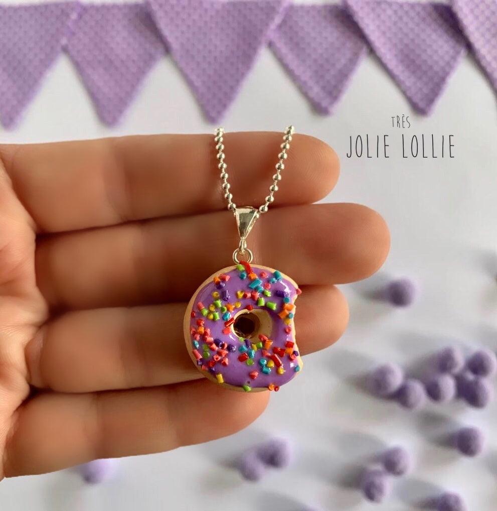 Donut Gümüş Kolye - Mor Sprinkle