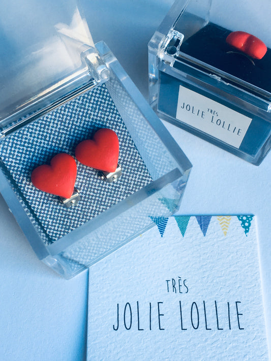 Kalp Klips Küpe - Kırmızı