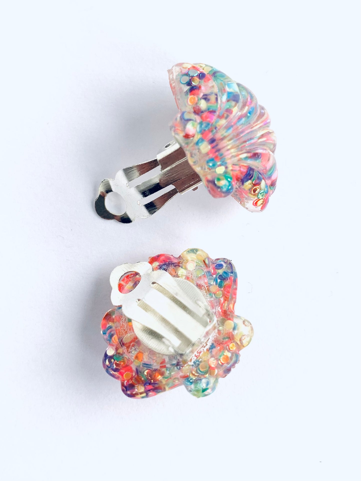 Glittery Seashell Clip Earrings