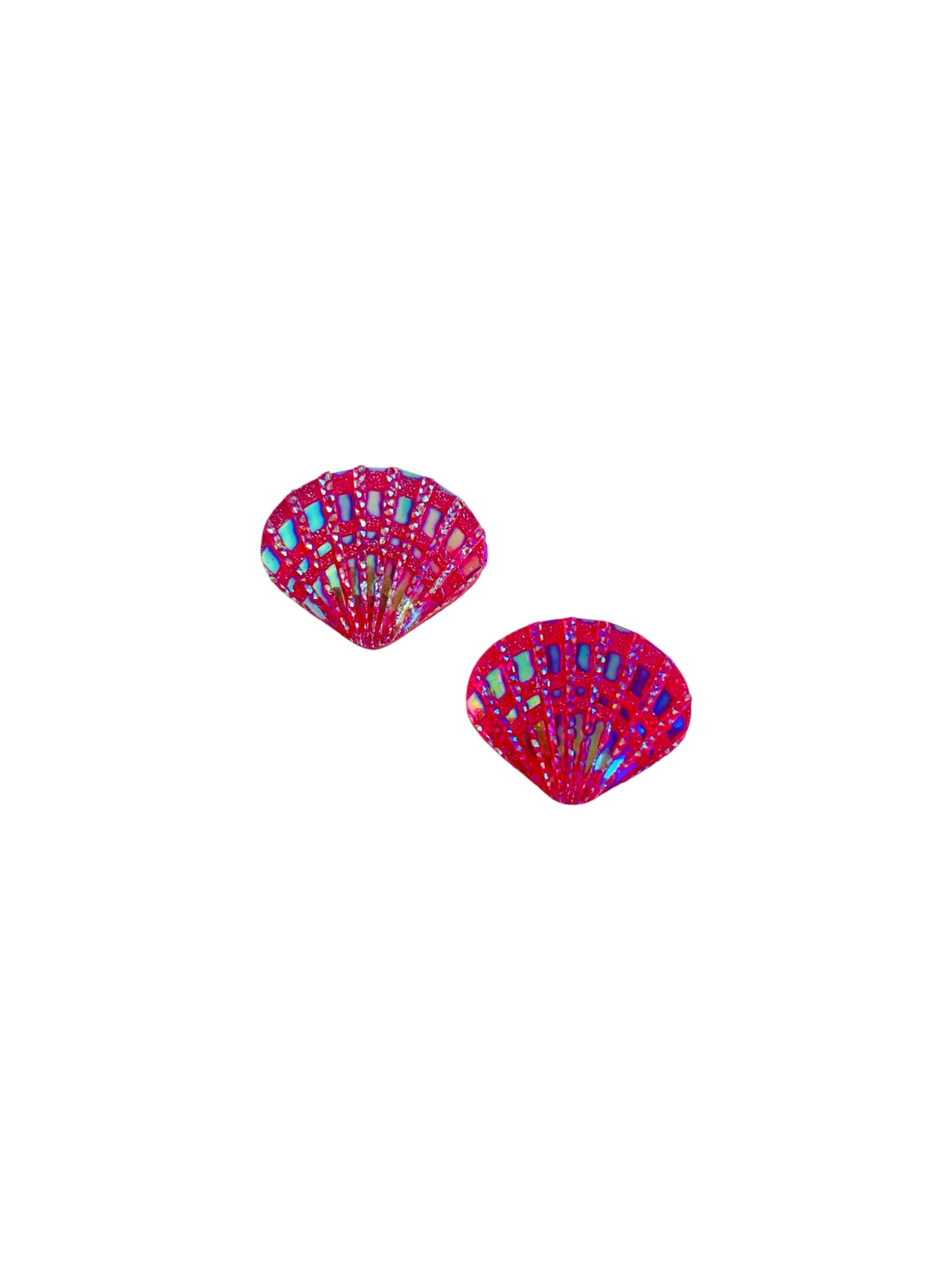 Mermaid Shell Clip Earrings - Magenta