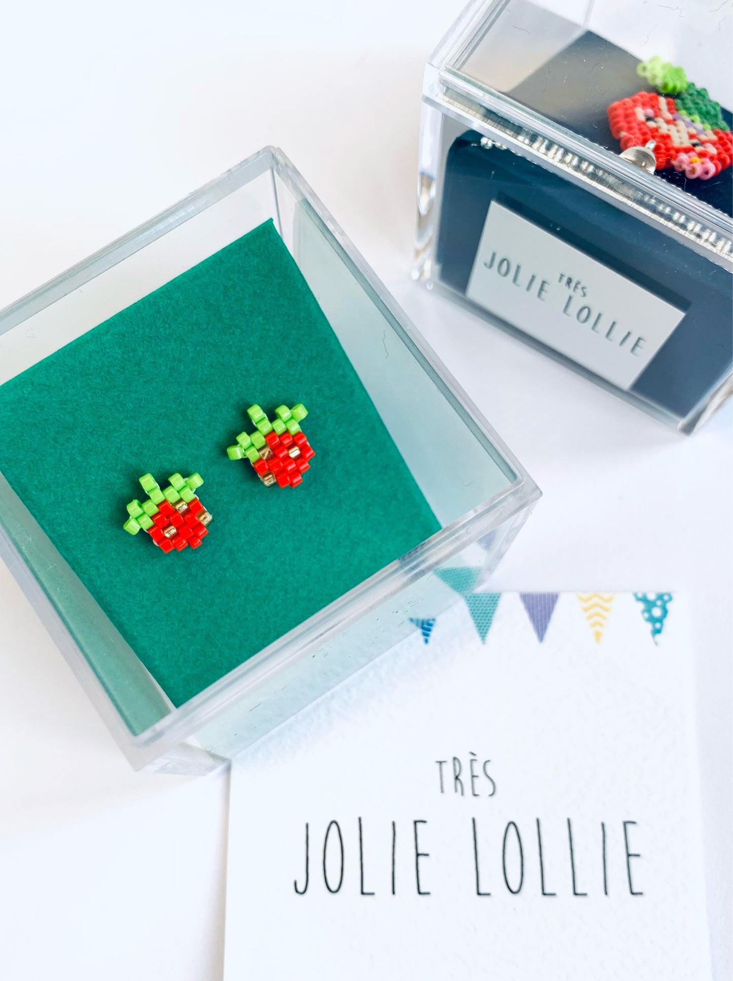 Miyuki Strawberry Silver Stud Earring