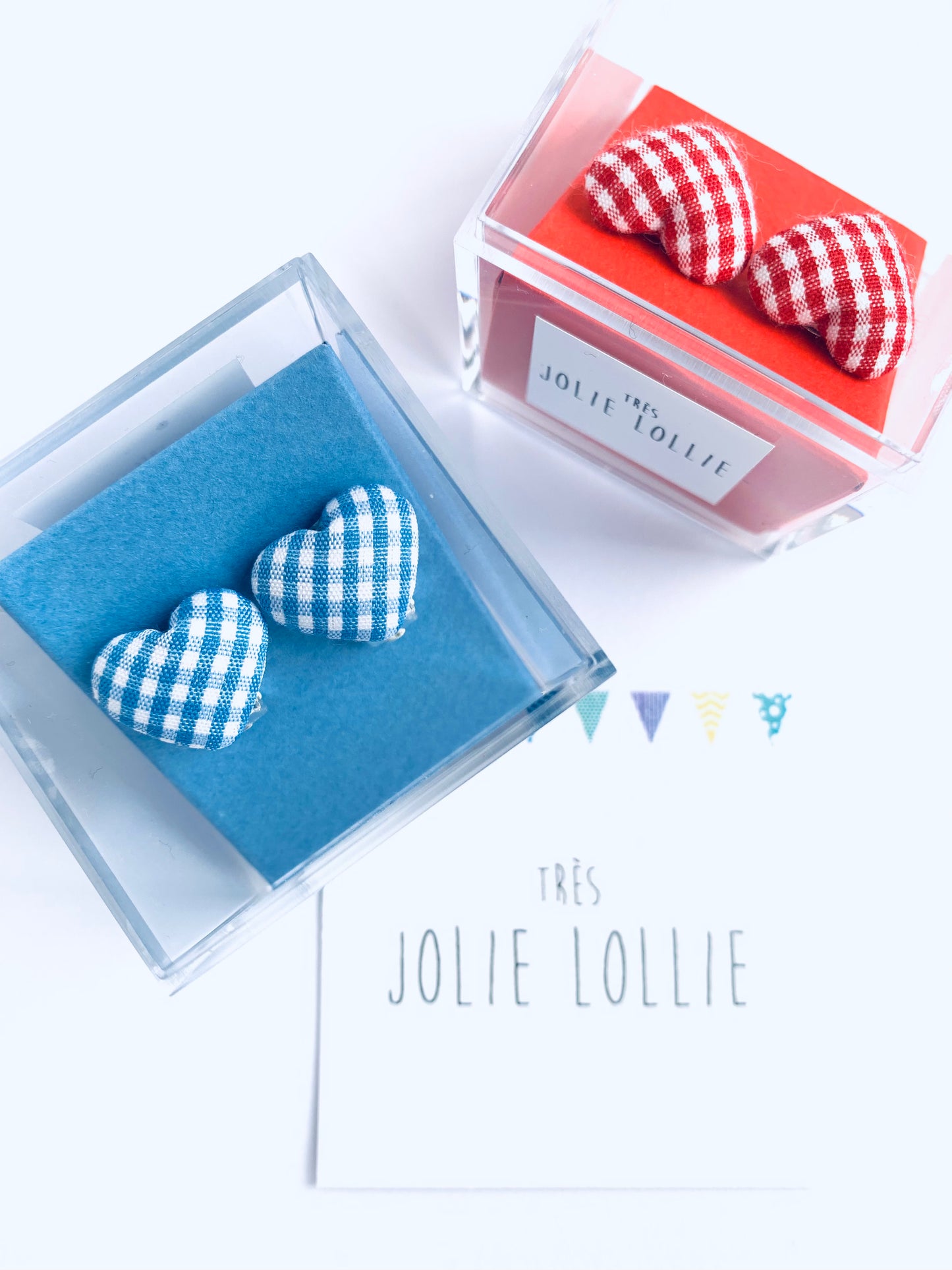 Pöti Square Heart Clip Earrings - Blue