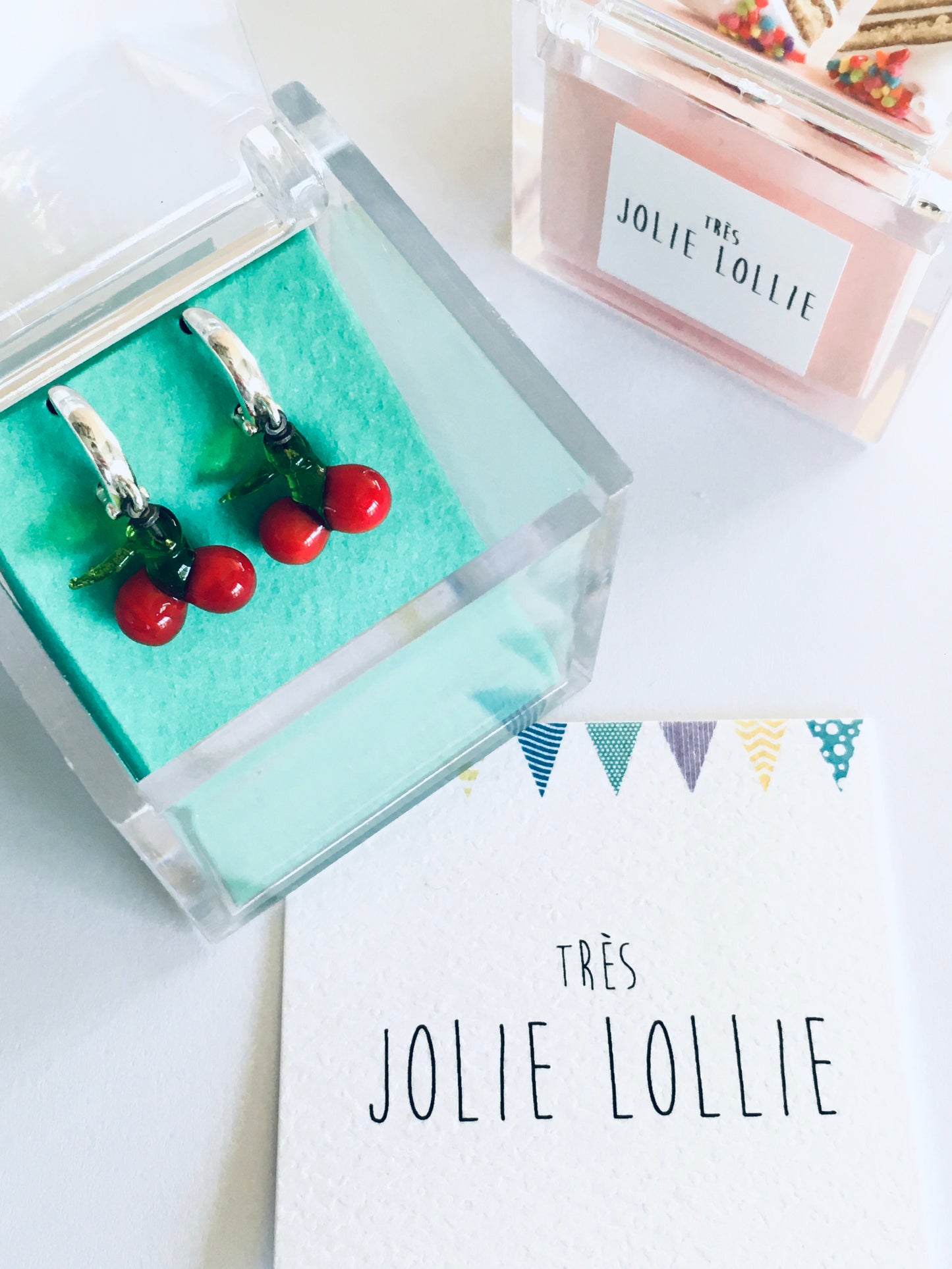 Glass Cherry Silver Earrings