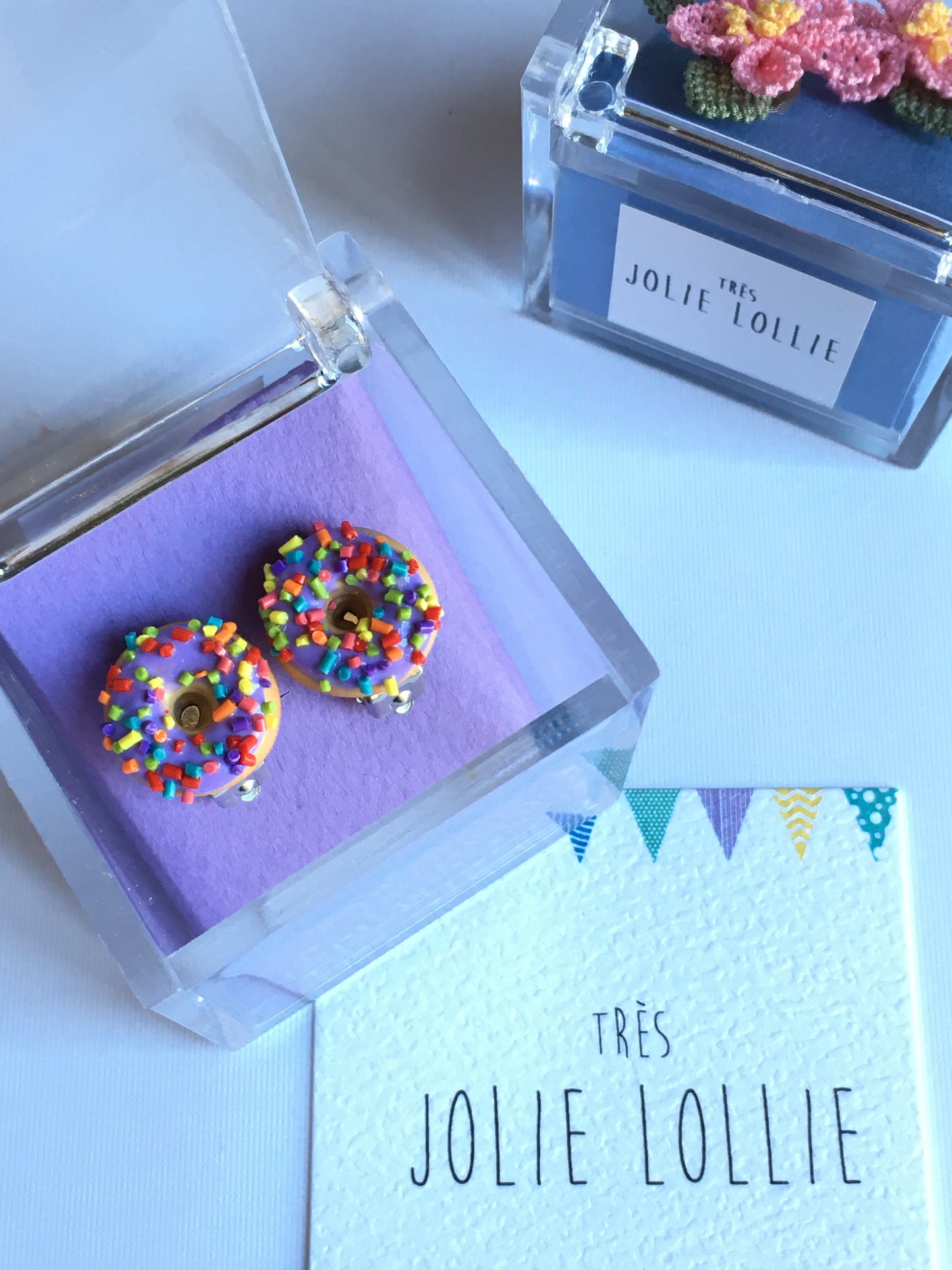 Donut Clip Earrings - Purple Sprinkle