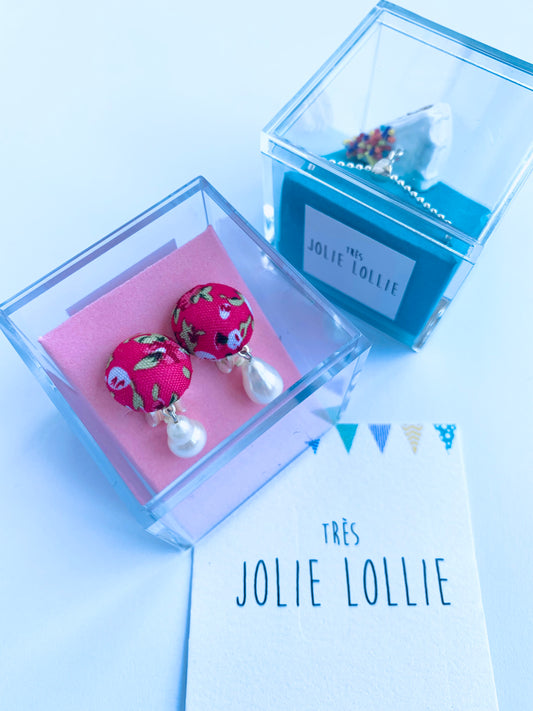 İncili Bloom Button Klips Küpe - Pembe