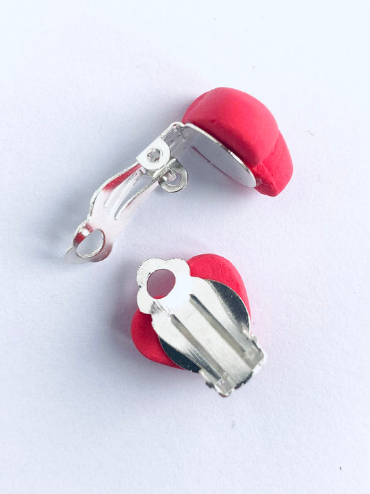 Kalp Klips Küpe - Pembe