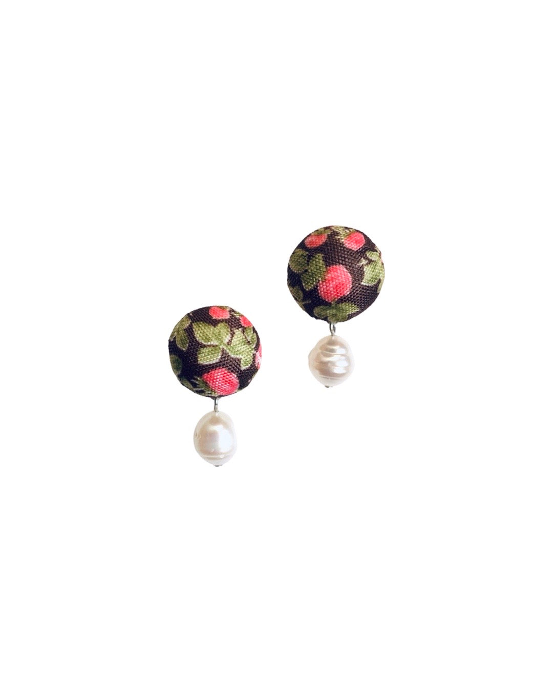 Large Pearl Bloom Button Clip-on Earring - Brown