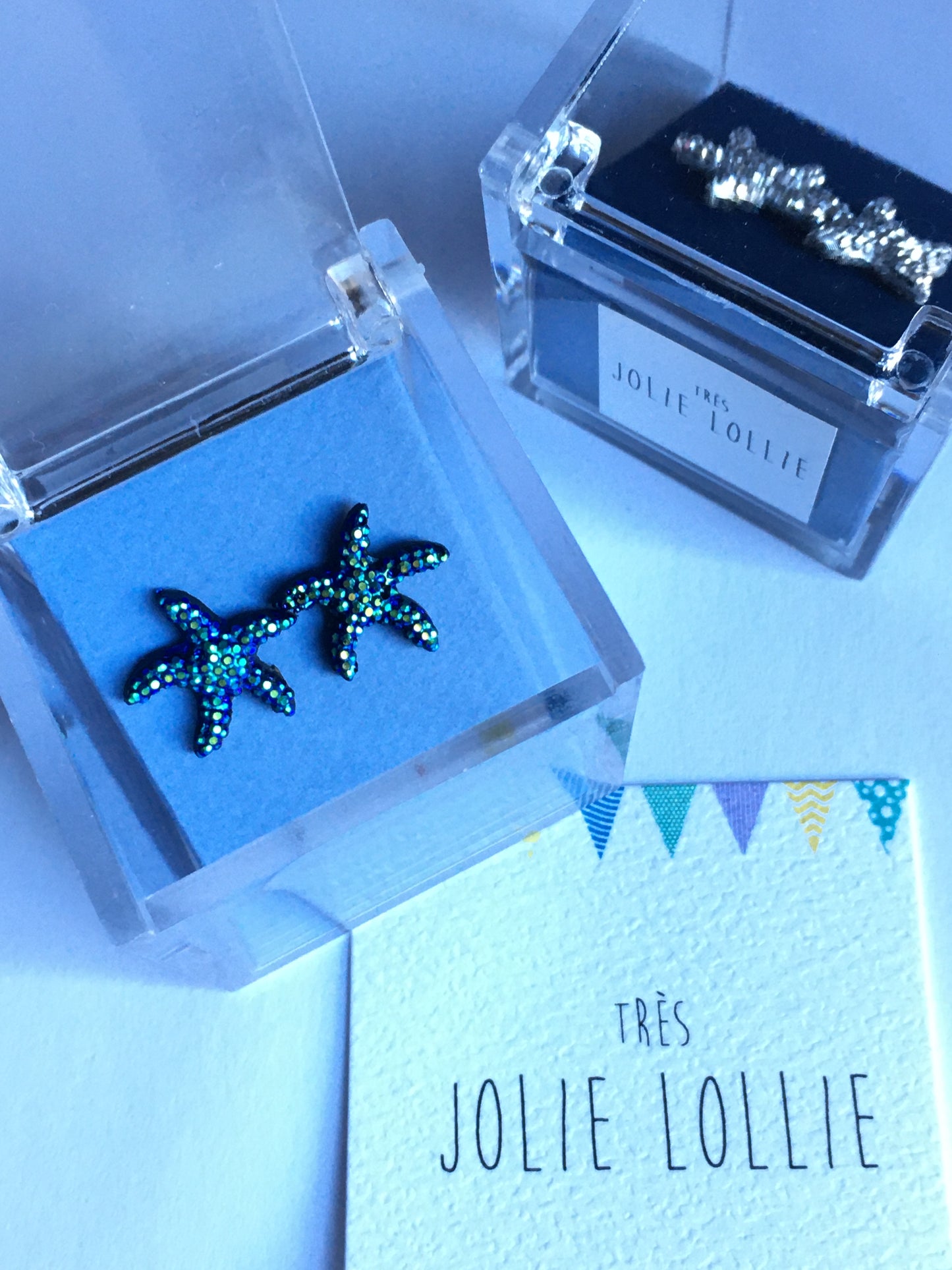 Starfish Silver Stud Earring - Navy Blue