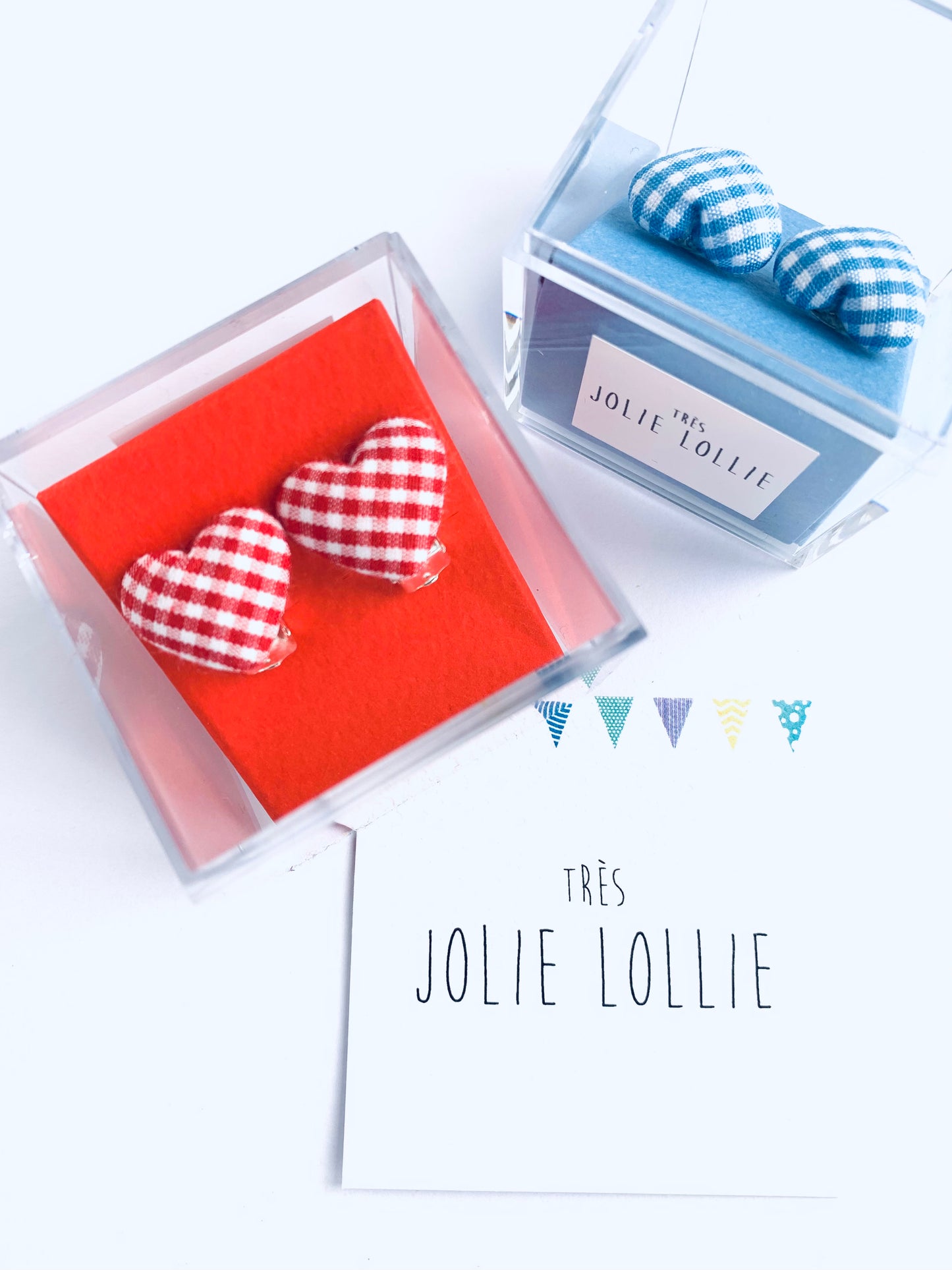 Pöti Square Heart Clip Earrings - Red