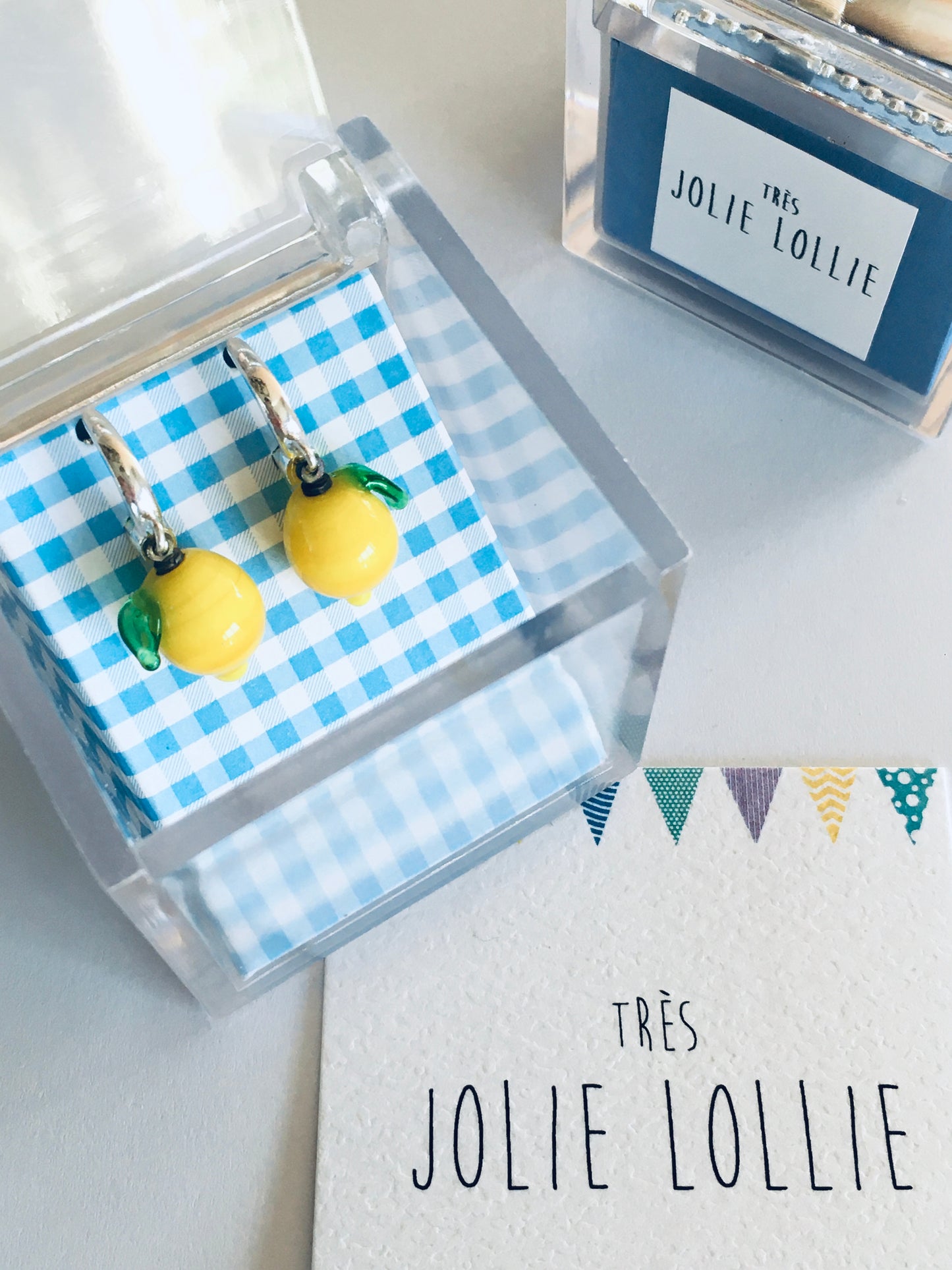 Glass Lemon Silver Earrings
