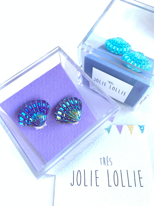 Deniz Kızı Kabuğu Klips Küpe - Mor