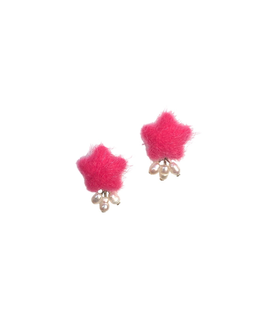 Pearl Feather Star Clip Earrings - Magenta