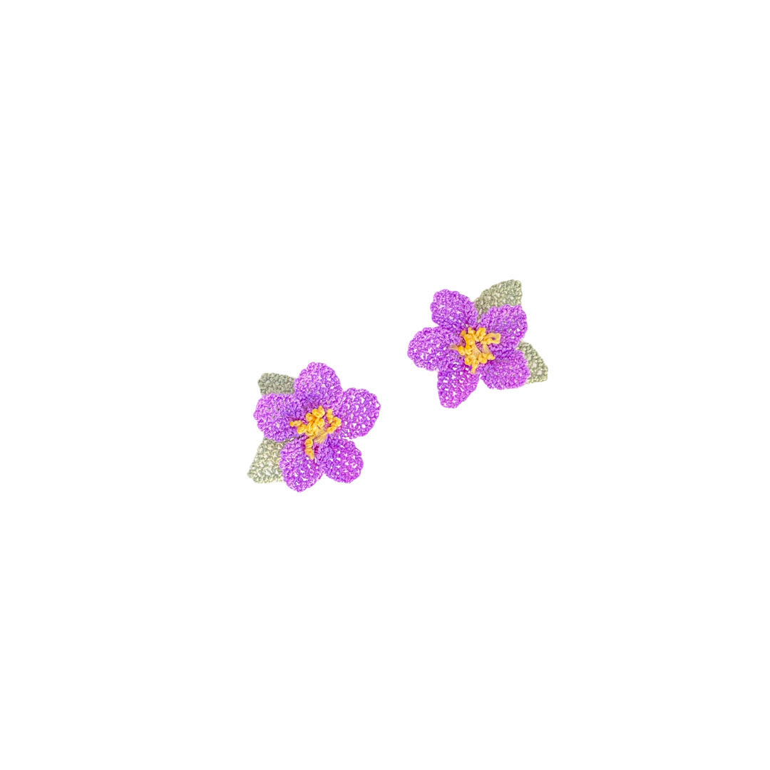 Needle Lace Flower Clip Earrings