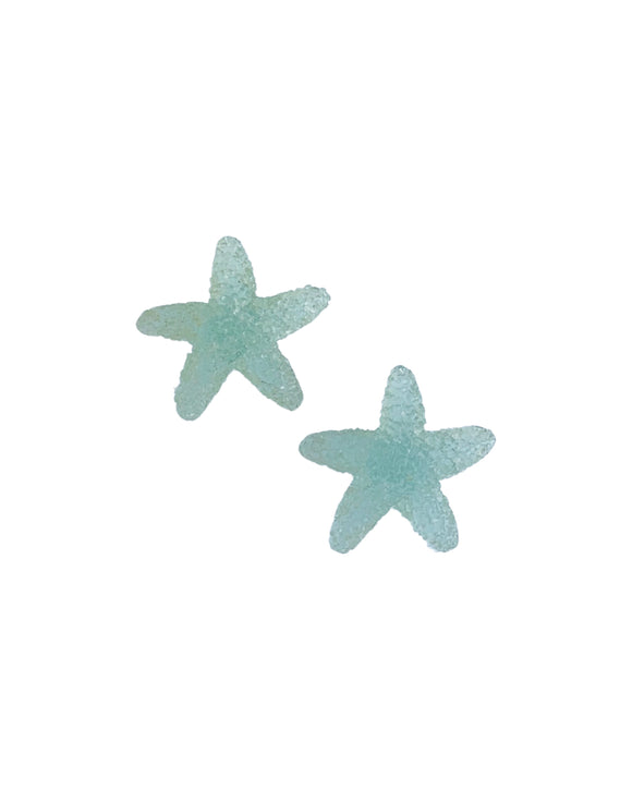 Deniz Yıldızı Gümüş Stud Küpe - Su Yeşili / Star Fish Silver Stud Earring - Green