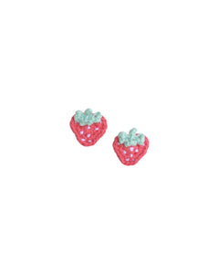 Tığ işi Çilek Klips Küpe / Crochet Strawberry Clip-on Earring