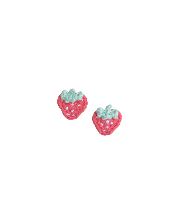 Tığ işi Çilek Klips Küpe / Crochet Strawberry Clip-on Earring