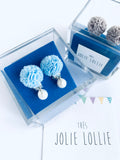 İncili Ponpon Klips Küpe - Mavi / Pearl Ponpon Clip-on Earring - Blue