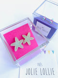 Deniz Yıldızı Gümüş Stud Küpe - Su Yeşili / Star Fish Silver Stud Earring - Green